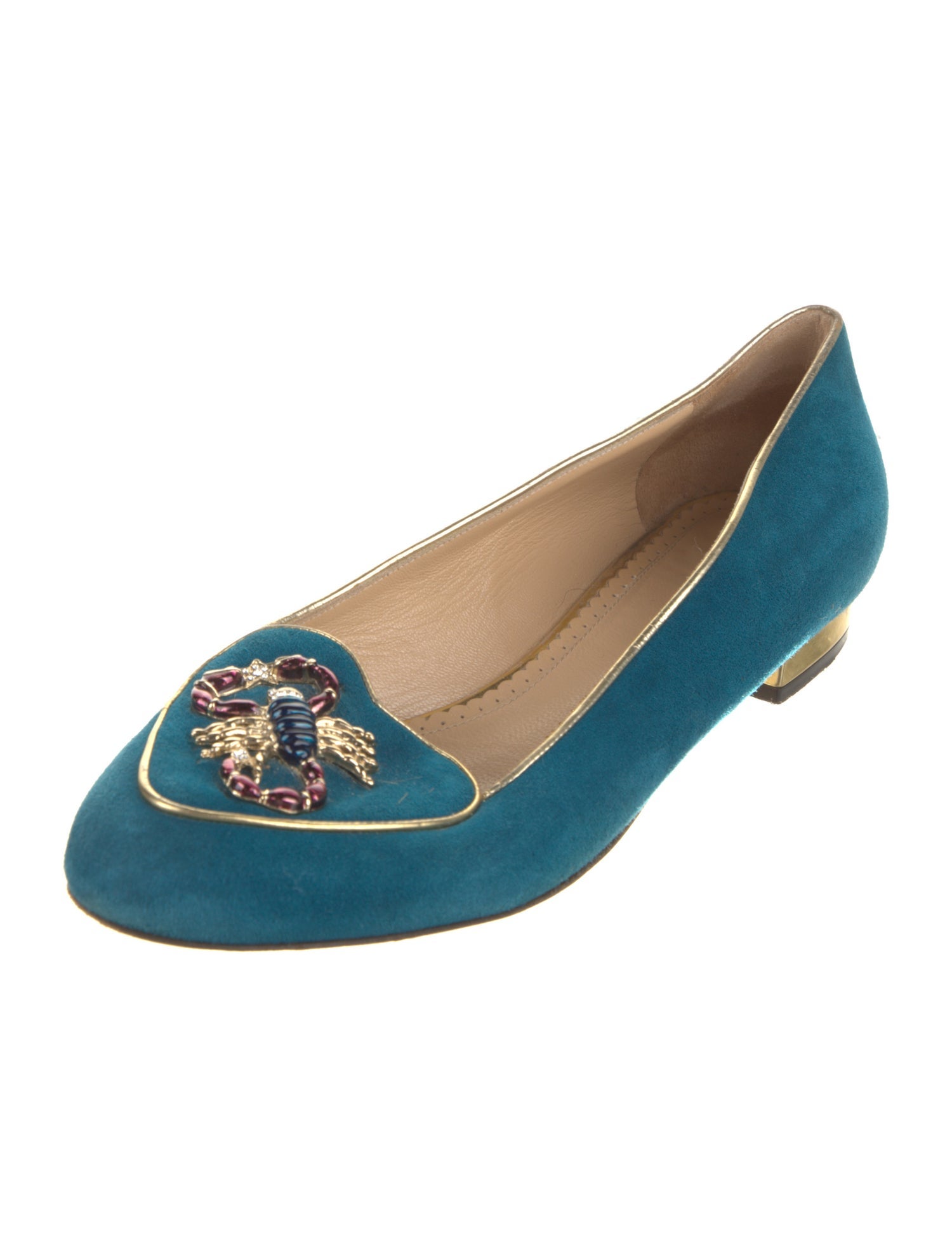 Charlotte Olympia Suede Crystal Embellishments Loafers