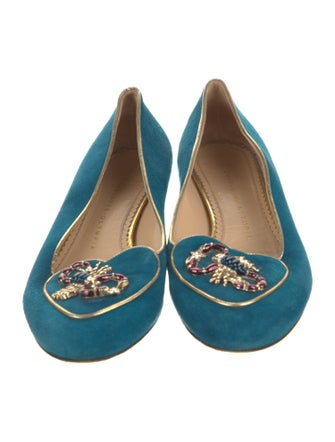 Charlotte Olympia Suede Crystal Embellishments Loafers