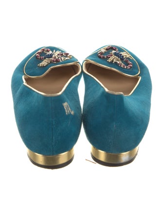 Charlotte Olympia Suede Crystal Embellishments Loafers