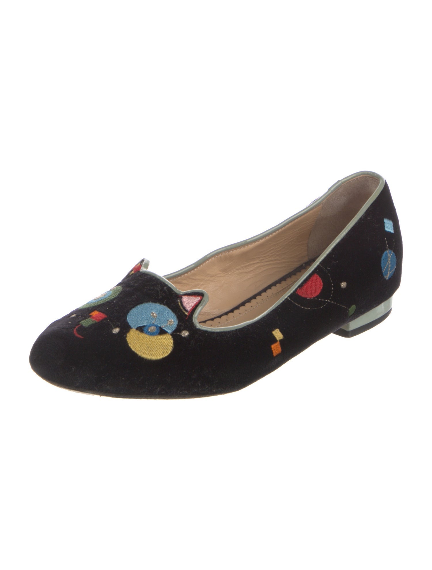 Charlotte Olympia Velvet Embroidered Accent Flats