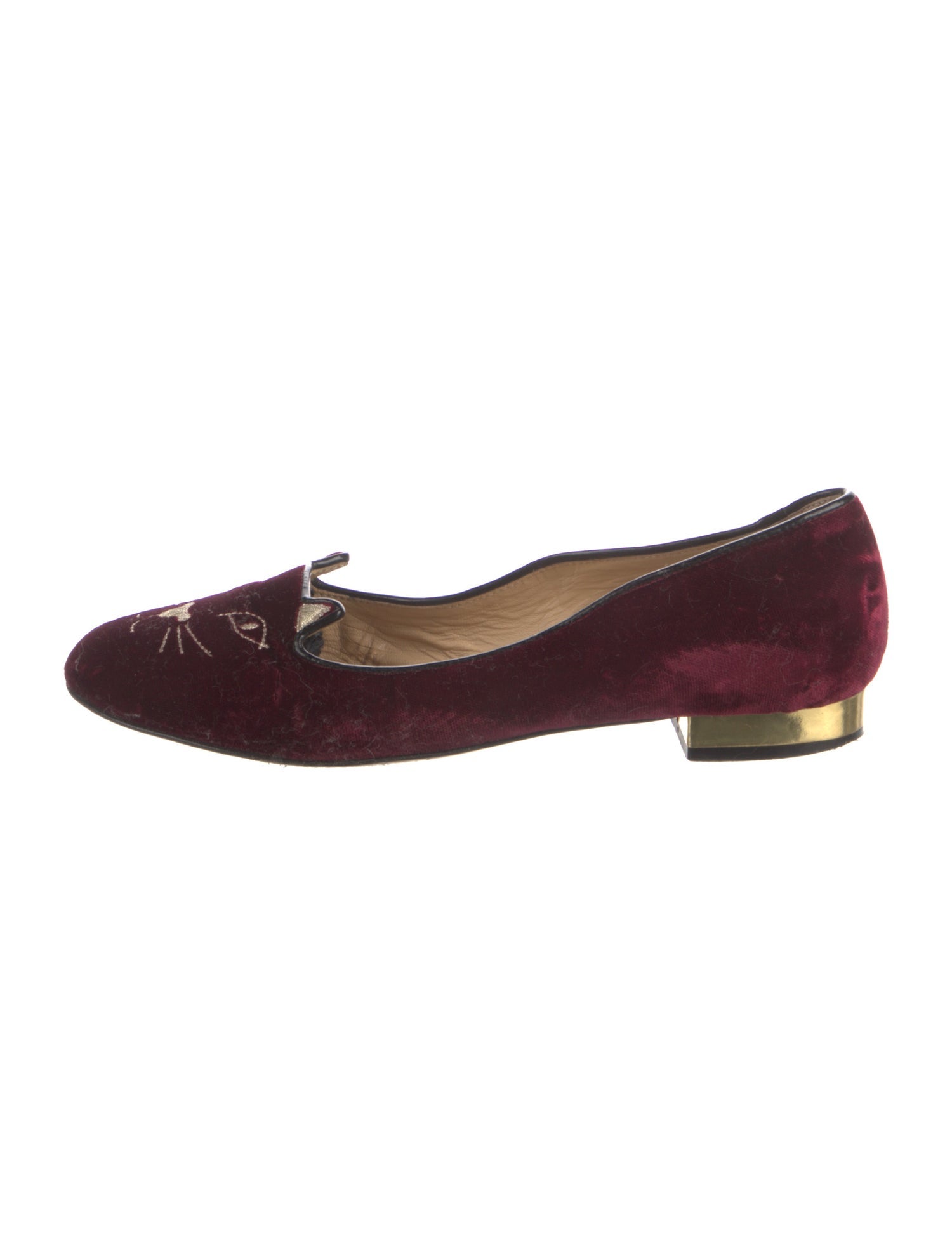 Charlotte Olympia Velvet Embroidered Accent Loafers