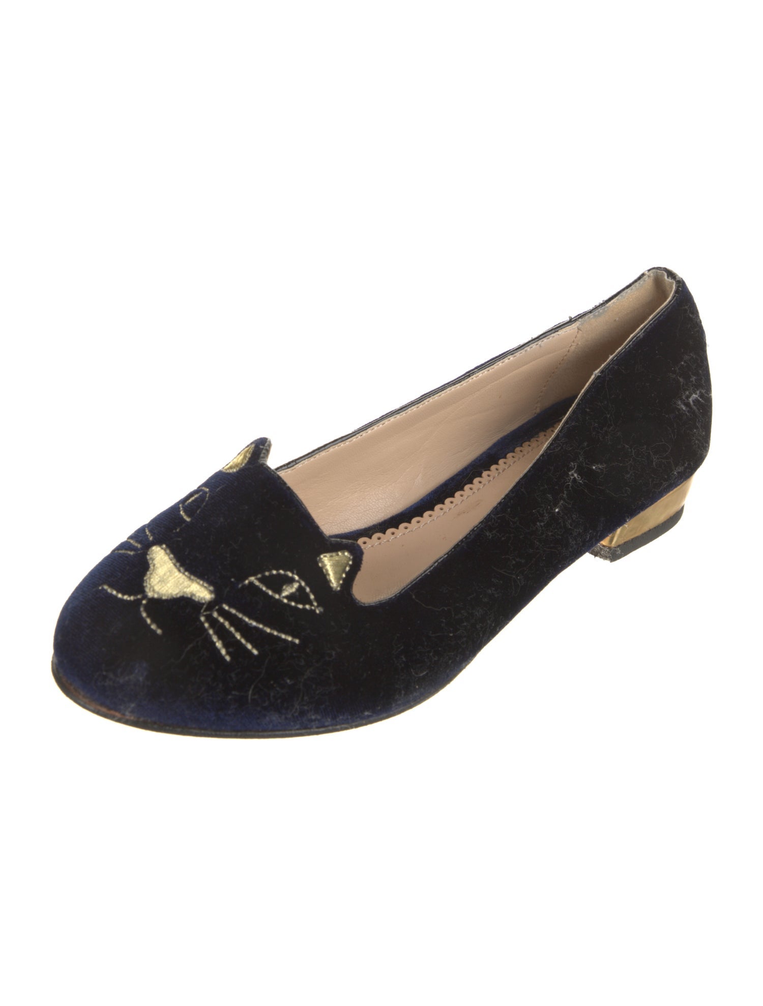 Charlotte Olympia Velvet Embroidered Accent Loafers