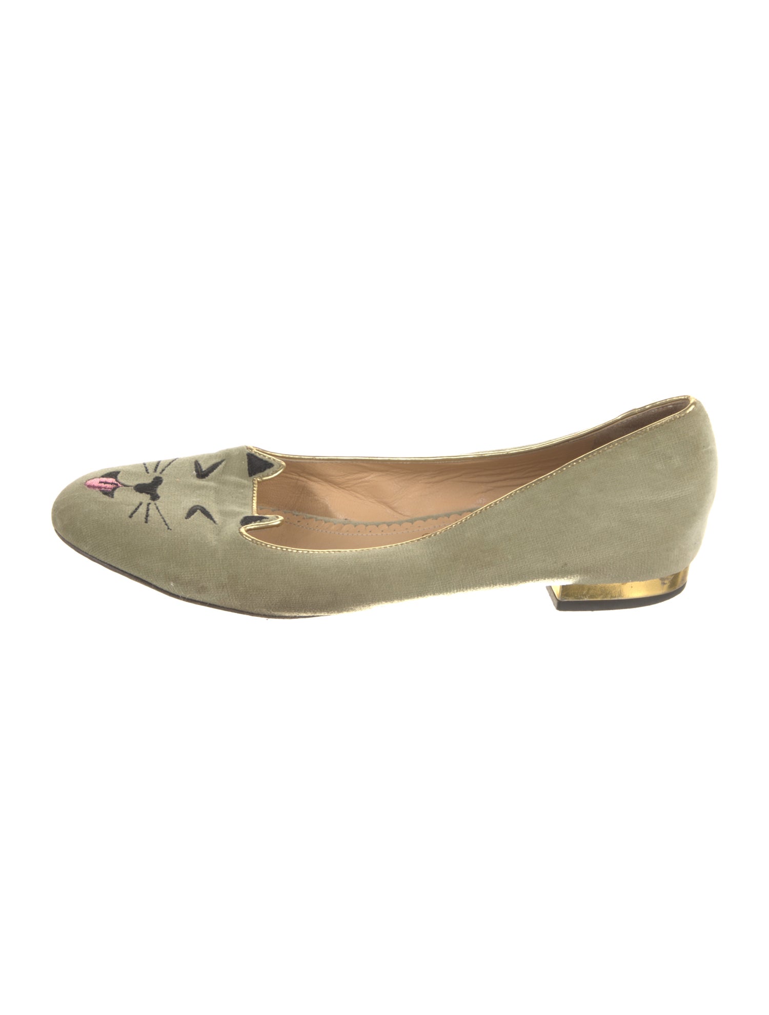 Charlotte Olympia Velvet Embroidered Accent Ballet Flats