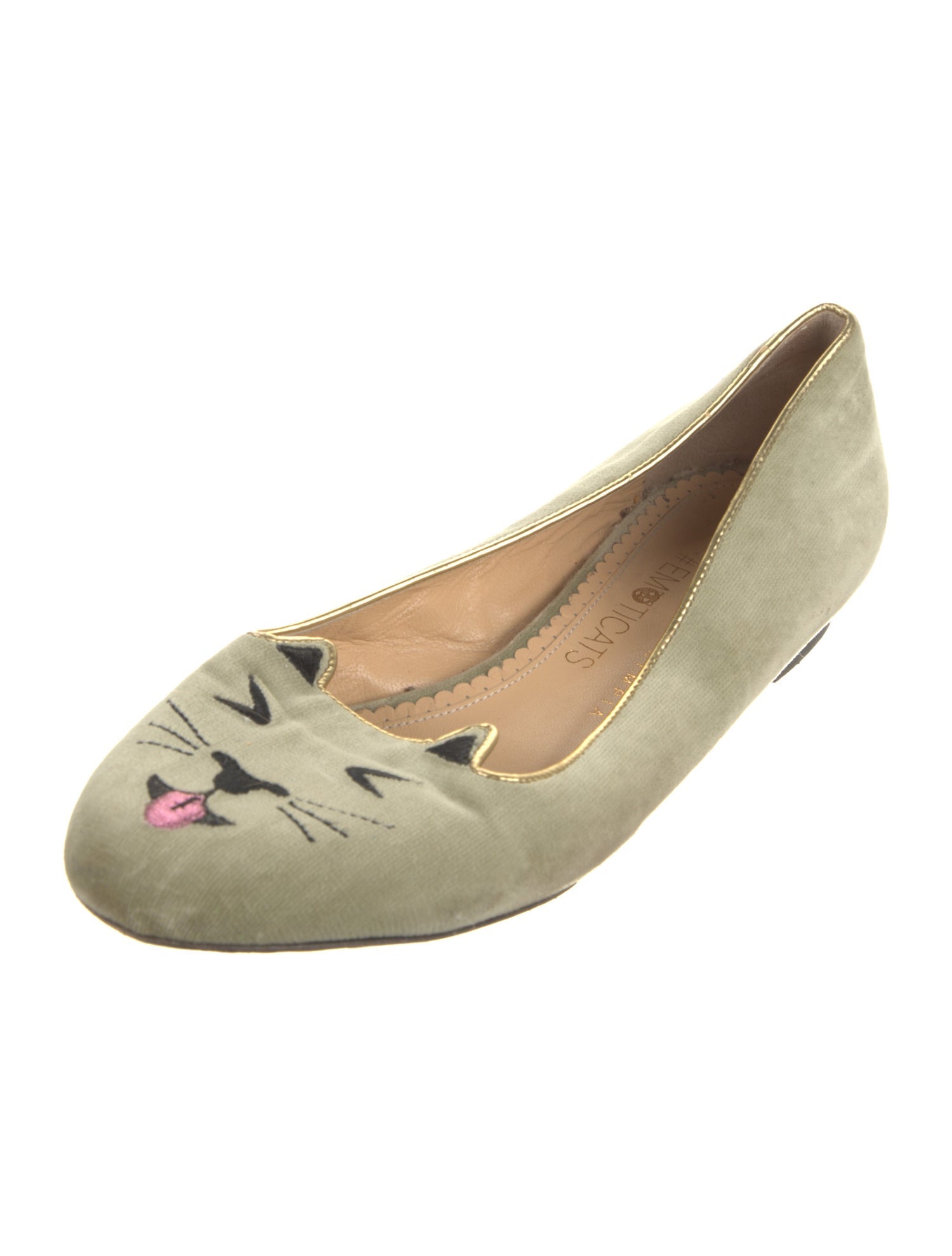 Charlotte Olympia Velvet Embroidered Accent Ballet Flats