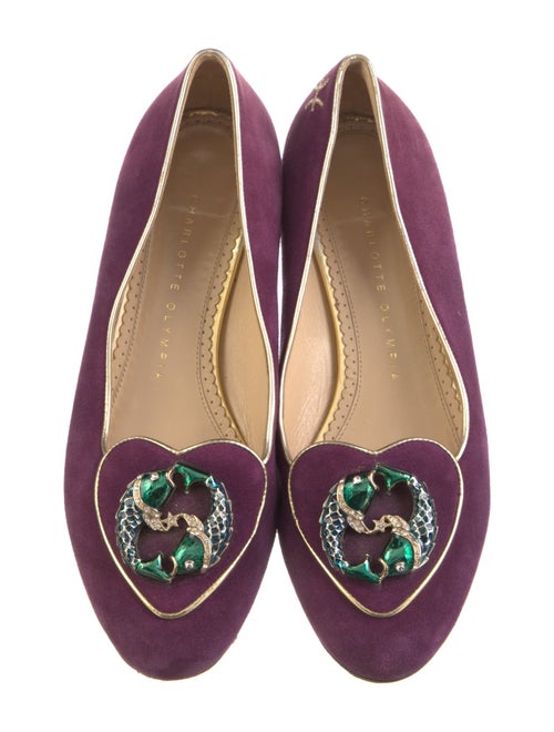 Charlotte Olympia Suede Crystal Embellishments Flats