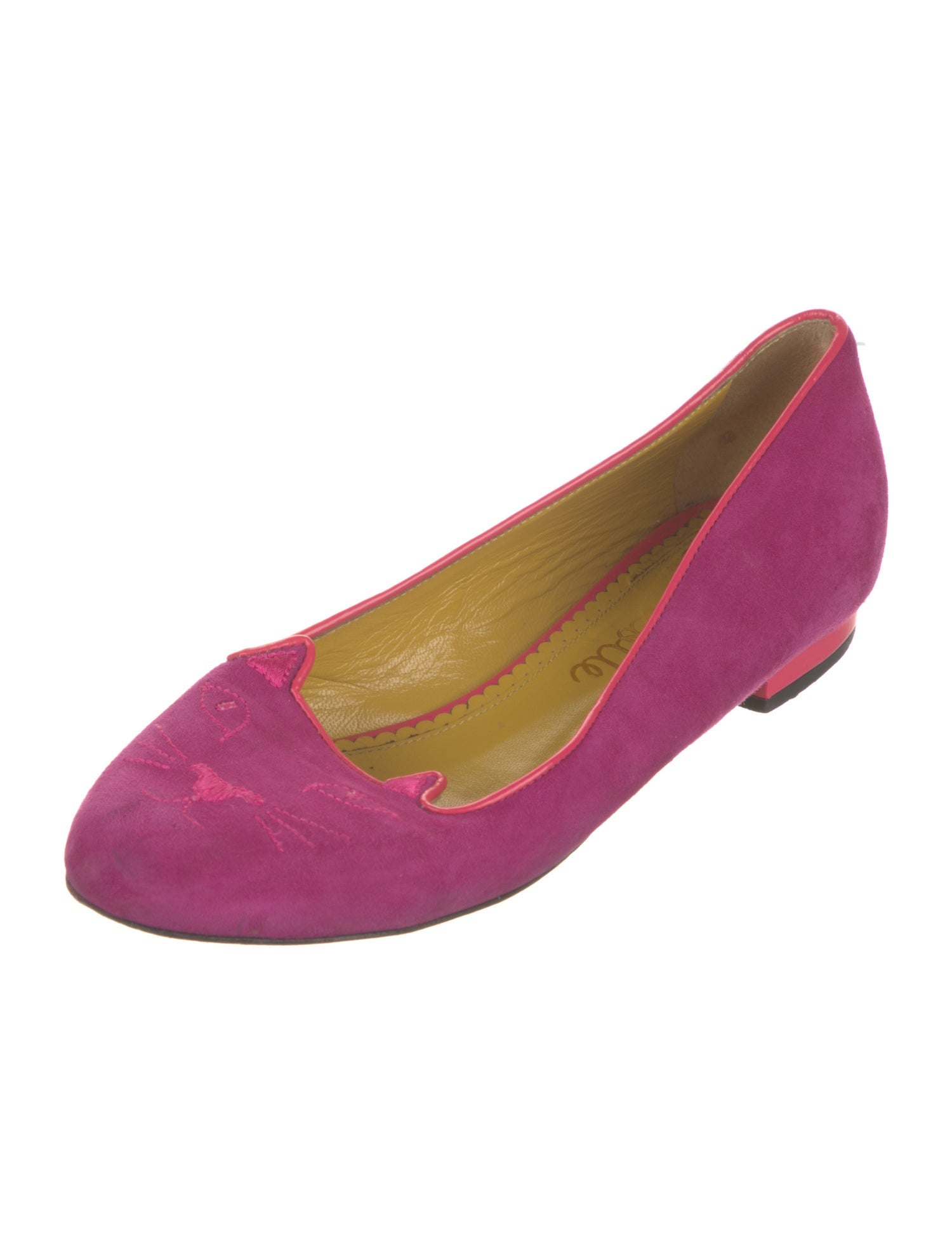 Charlotte Olympia Suede Embroidered Accent Loafers