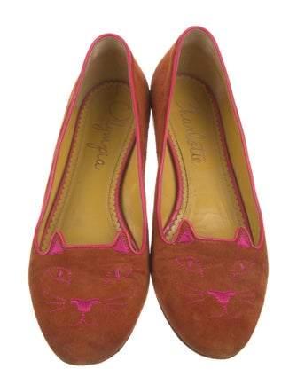 Charlotte Olympia Suede Embroidered Accent Loafers