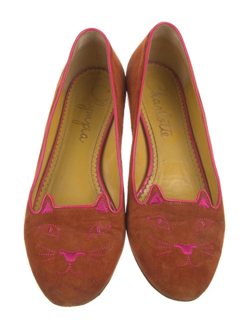 Charlotte Olympia Suede Embroidered Accent Loafers