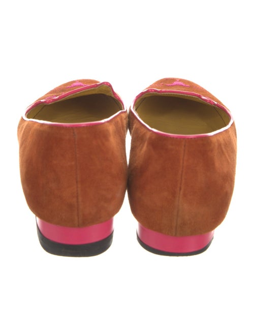 Charlotte Olympia Suede Embroidered Accent Loafers