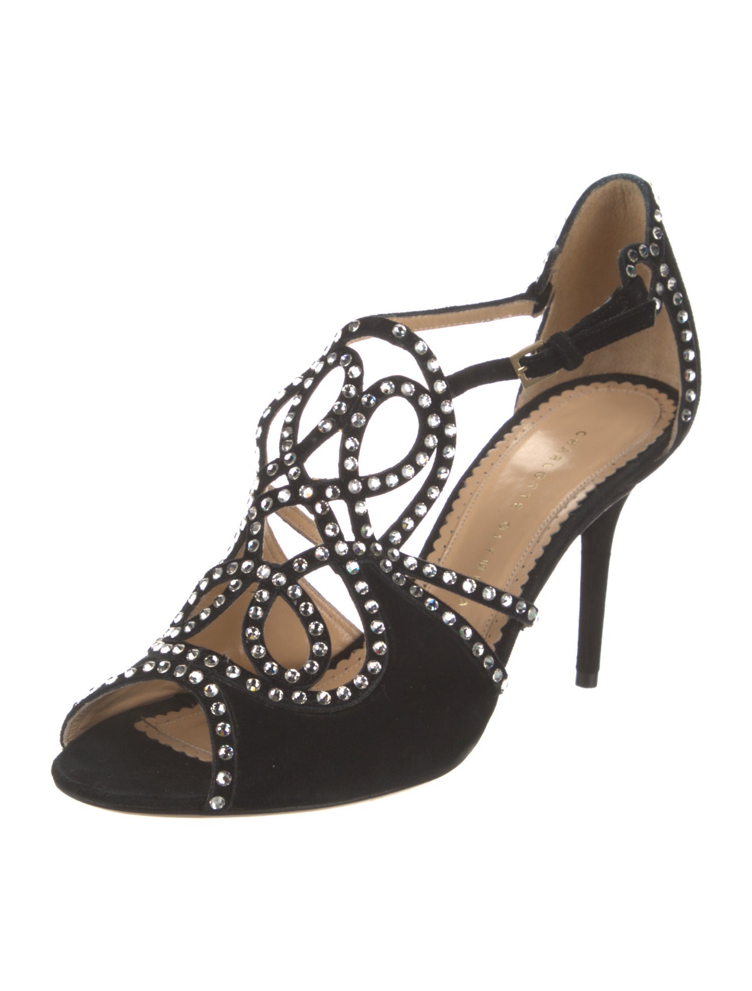 Charlotte Olympia Suede Crystal Embellishments Sandals