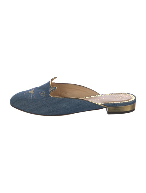 Charlotte Olympia Denim Embroidered Accent Mules