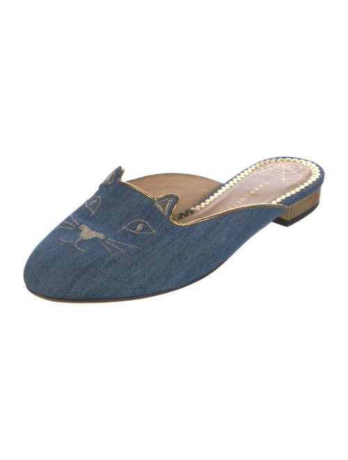 Charlotte Olympia Denim Embroidered Accent Mules