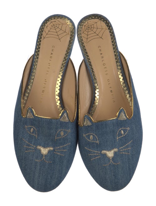Charlotte Olympia Denim Embroidered Accent Mules