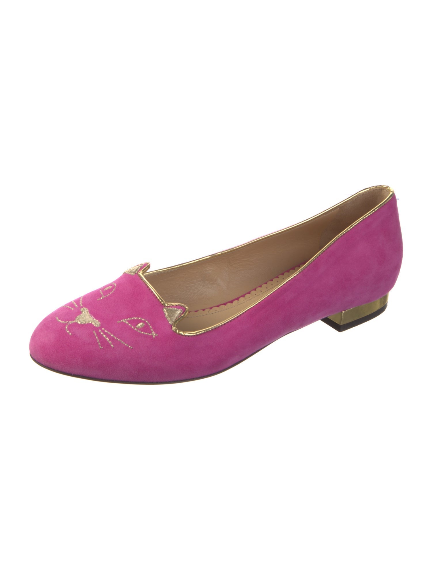 Charlotte Olympia Suede Embroidered Accent Loafers