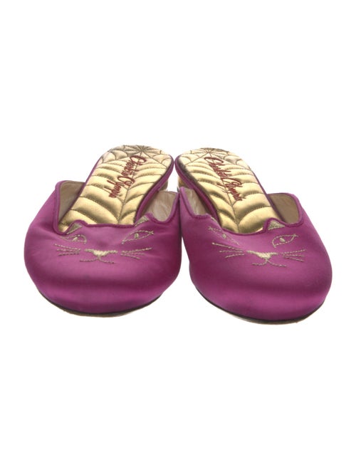 Charlotte Olympia Satin Embroidered Accent Mules