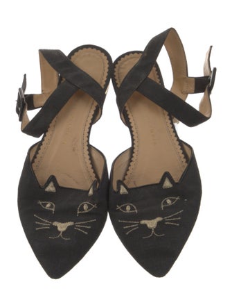 Charlotte Olympia Canvas Floral Print Slingback Flats