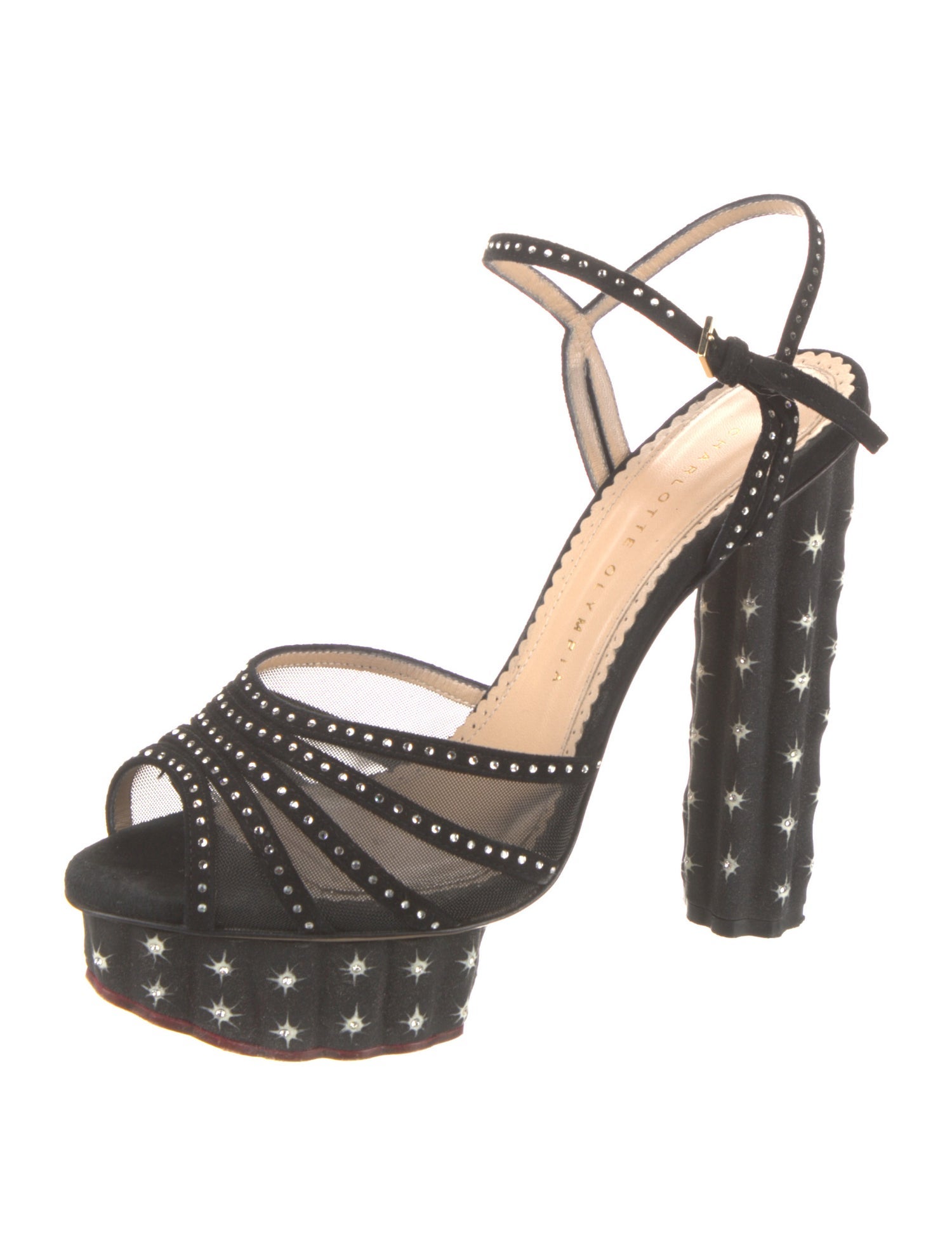 Charlotte Olympia Suede Mesh Accents Sandals