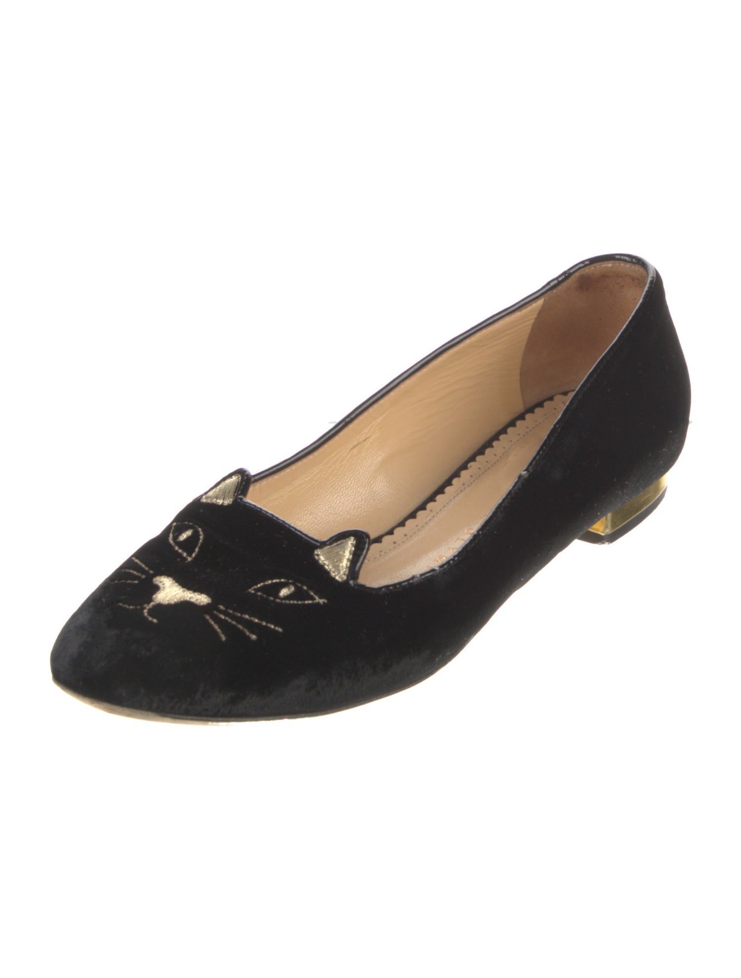 Charlotte Olympia Velvet Embroidered Accent Loafers