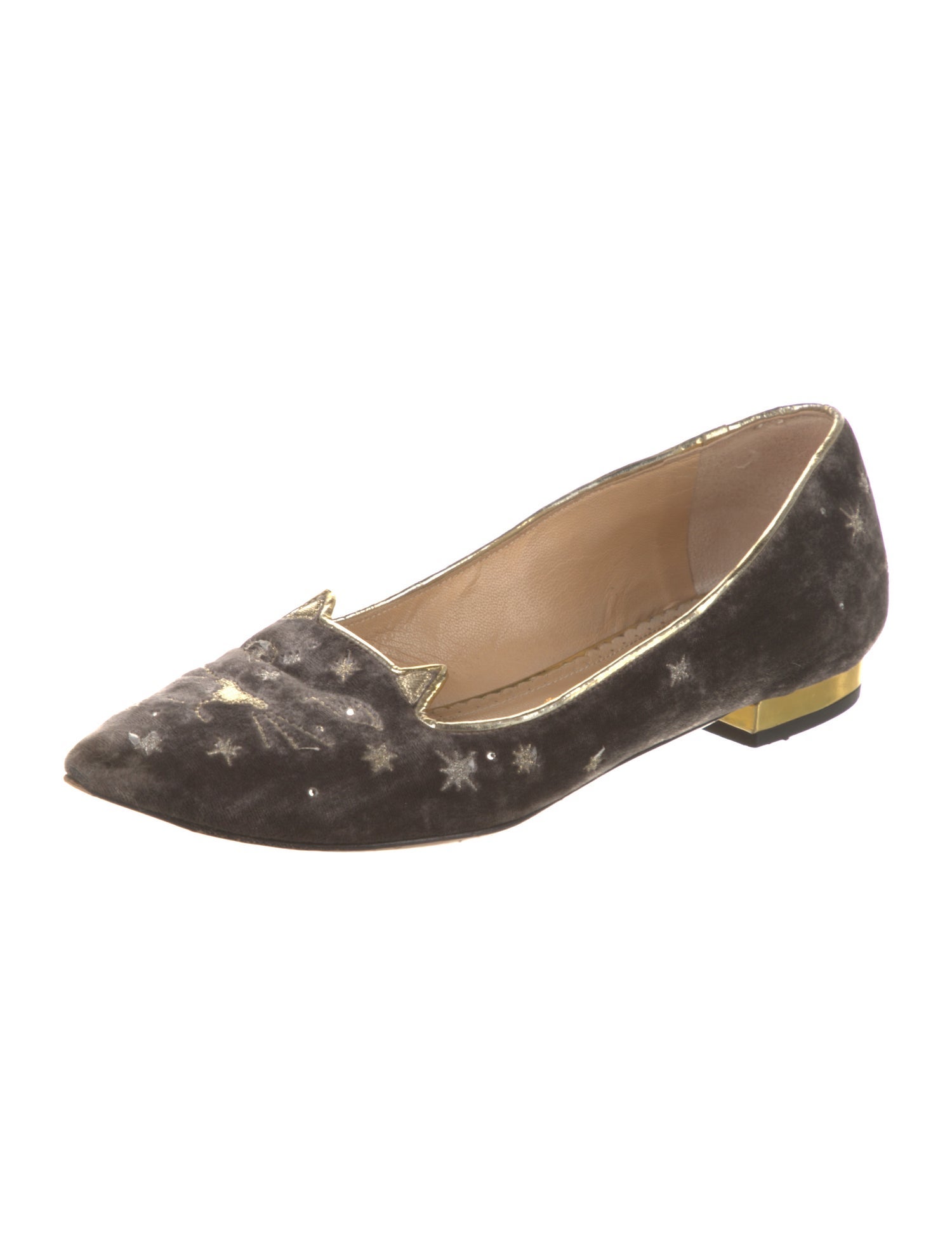 Charlotte Olympia Velvet Embroidered Accent Loafers