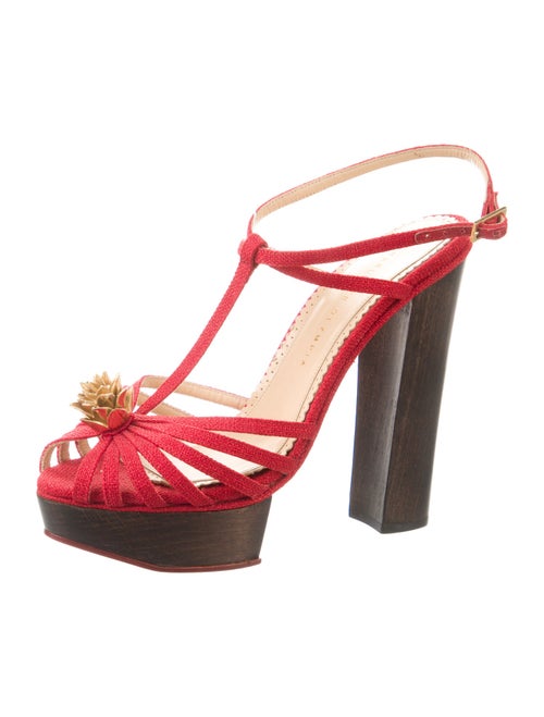 Charlotte Olympia Canvas Floral Print T-Strap Sandals