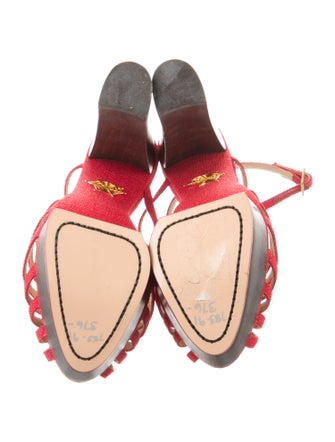 Charlotte Olympia Canvas Floral Print T-Strap Sandals