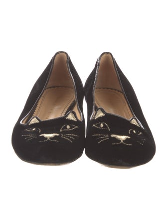 Charlotte Olympia Velvet Embroidered Accent Loafers
