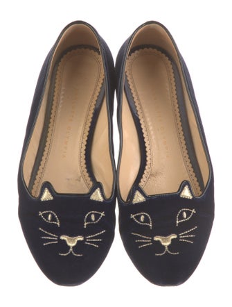Charlotte Olympia Velvet Embroidered Accent Loafers