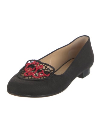 Charlotte Olympia Canvas Embroidered Accent Loafers