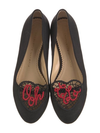 Charlotte Olympia Canvas Embroidered Accent Loafers