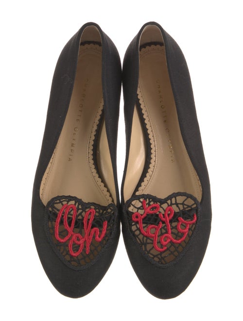 Charlotte Olympia Canvas Embroidered Accent Loafers