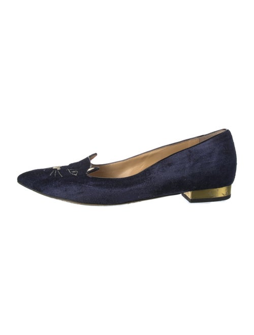 Charlotte Olympia Velvet Embroidered Accent Loafers