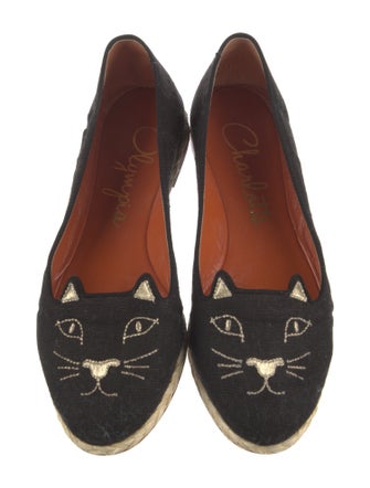 Charlotte Olympia Canvas Embroidered Accent Espadrilles