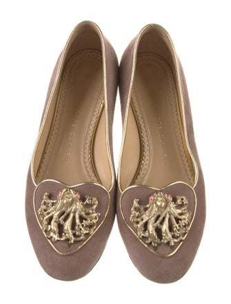 Charlotte Olympia Suede Crystal Embellishments Loafers