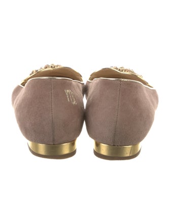 Charlotte Olympia Suede Crystal Embellishments Loafers