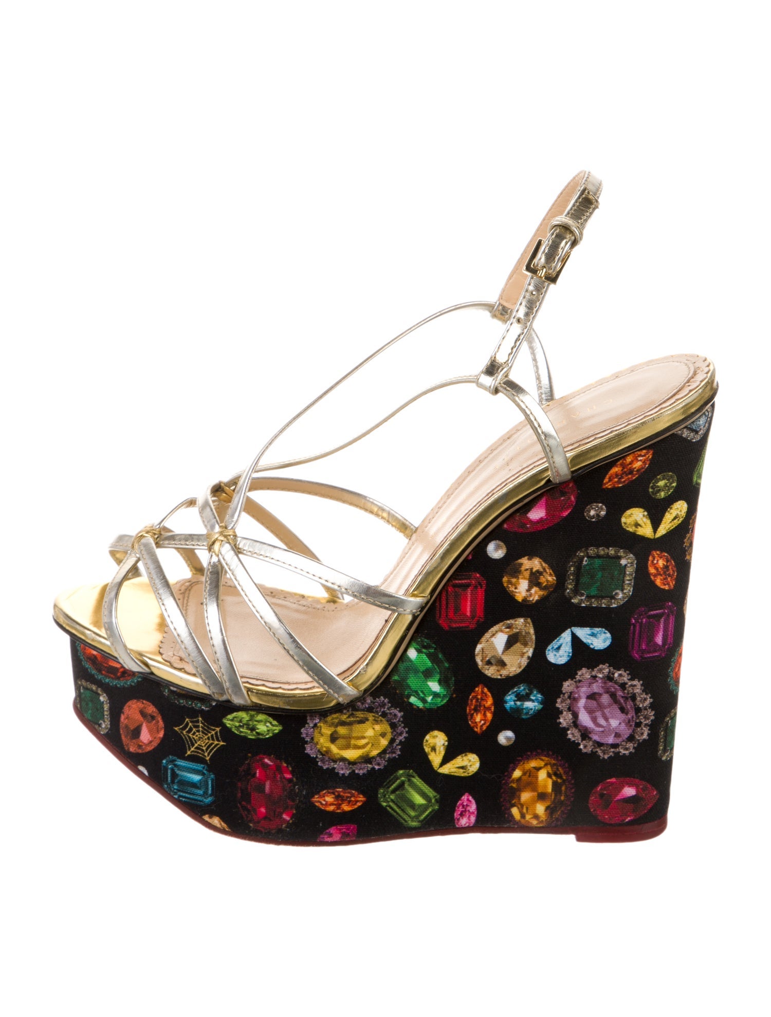 Charlotte Olympia Leather Floral Print Slingback Pumps