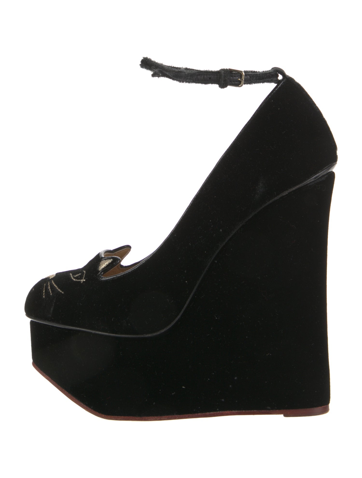 Charlotte Olympia Velvet Embroidered Accent Pumps