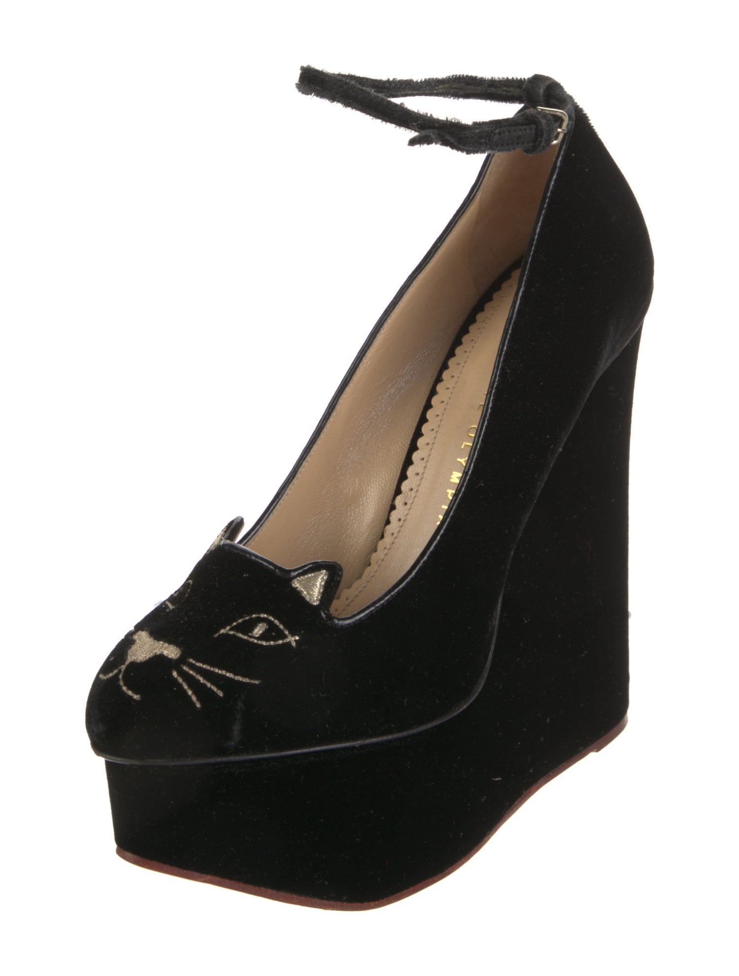 Charlotte Olympia Velvet Embroidered Accent Pumps