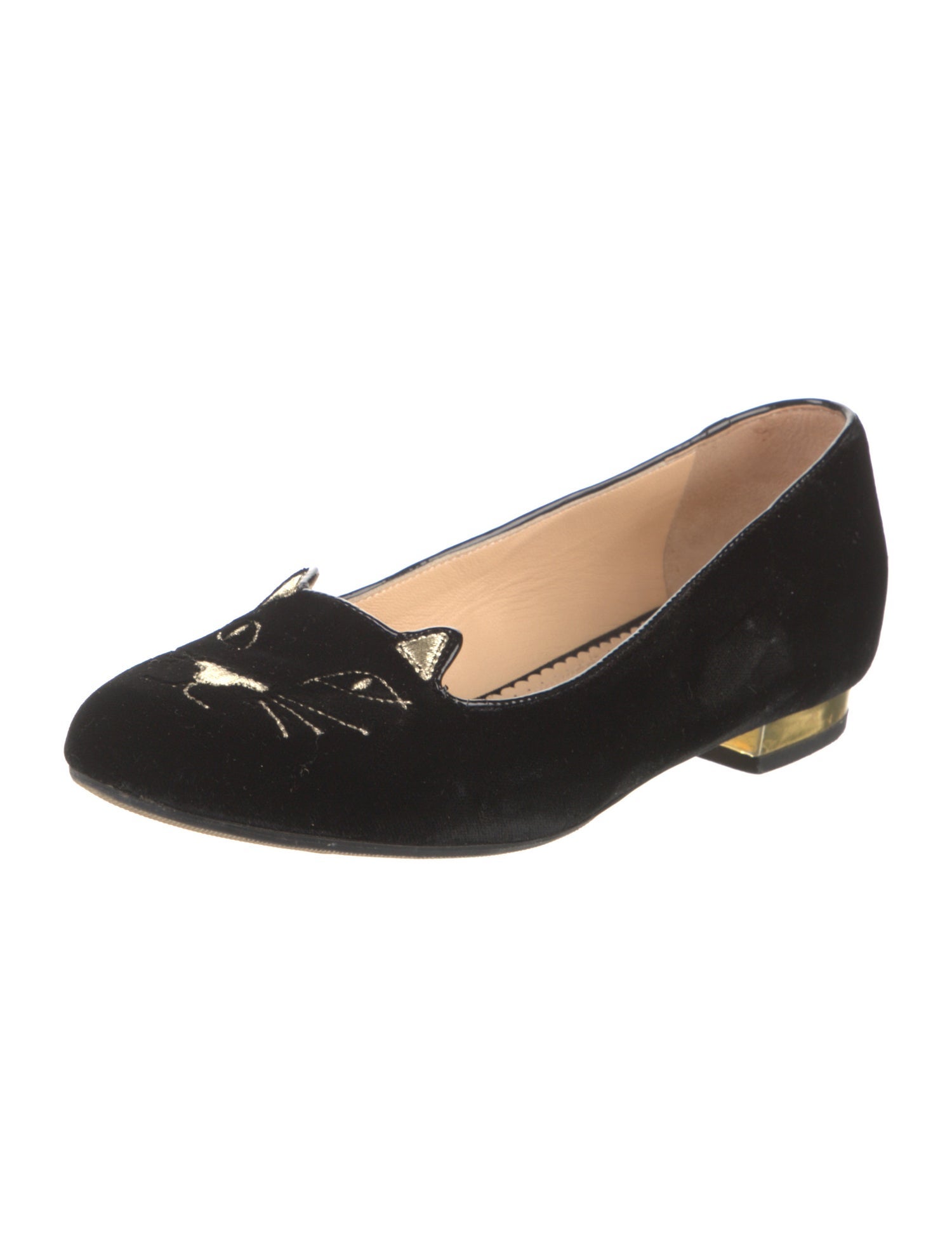 Charlotte Olympia Velvet Embroidered Accent Loafers