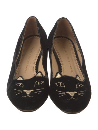 Charlotte Olympia Velvet Embroidered Accent Loafers