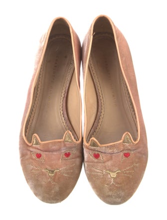 Charlotte Olympia Velvet Embroidered Accent Loafers