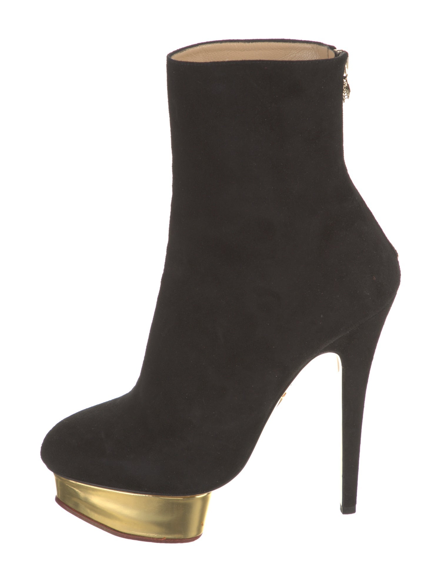 Charlotte Olympia Suede Leather Trim Embellishment Boots