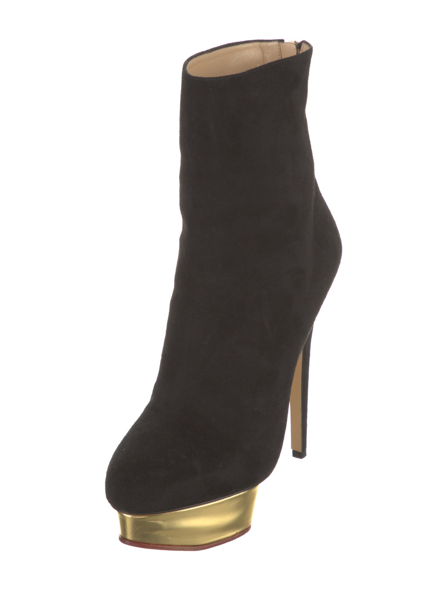 Charlotte Olympia Suede Leather Trim Embellishment Boots