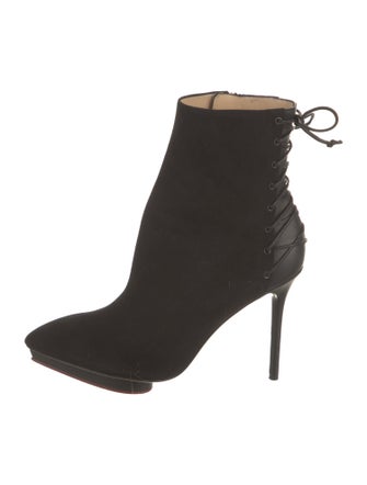 Charlotte Olympia Suede Leather Trim Embellishment Lace-Up Boots