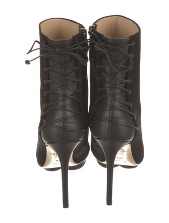 Charlotte Olympia Suede Leather Trim Embellishment Lace-Up Boots