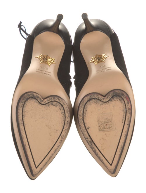 Charlotte Olympia Suede Leather Trim Embellishment Lace-Up Boots