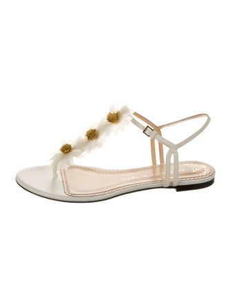 Charlotte Olympia Leather Floral Print T-Strap Sandals
