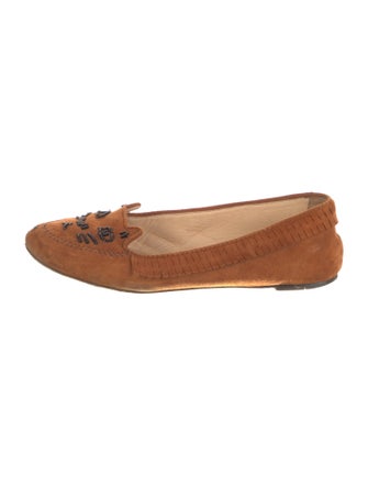 Charlotte Olympia Suede Beaded Accents Moccasins