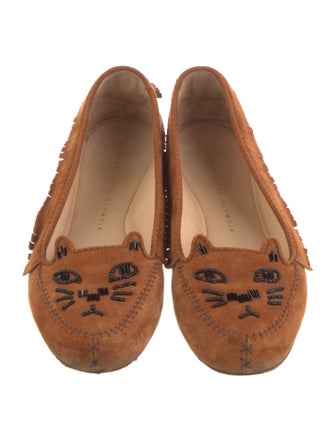 Charlotte Olympia Suede Beaded Accents Moccasins