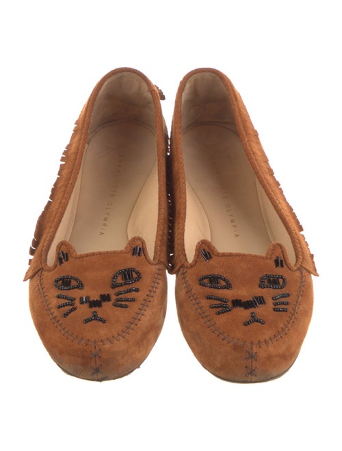 Charlotte Olympia Suede Beaded Accents Moccasins