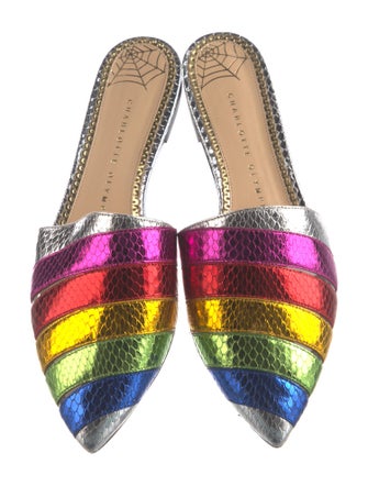 Charlotte Olympia Leather Colorblock Pattern Mules